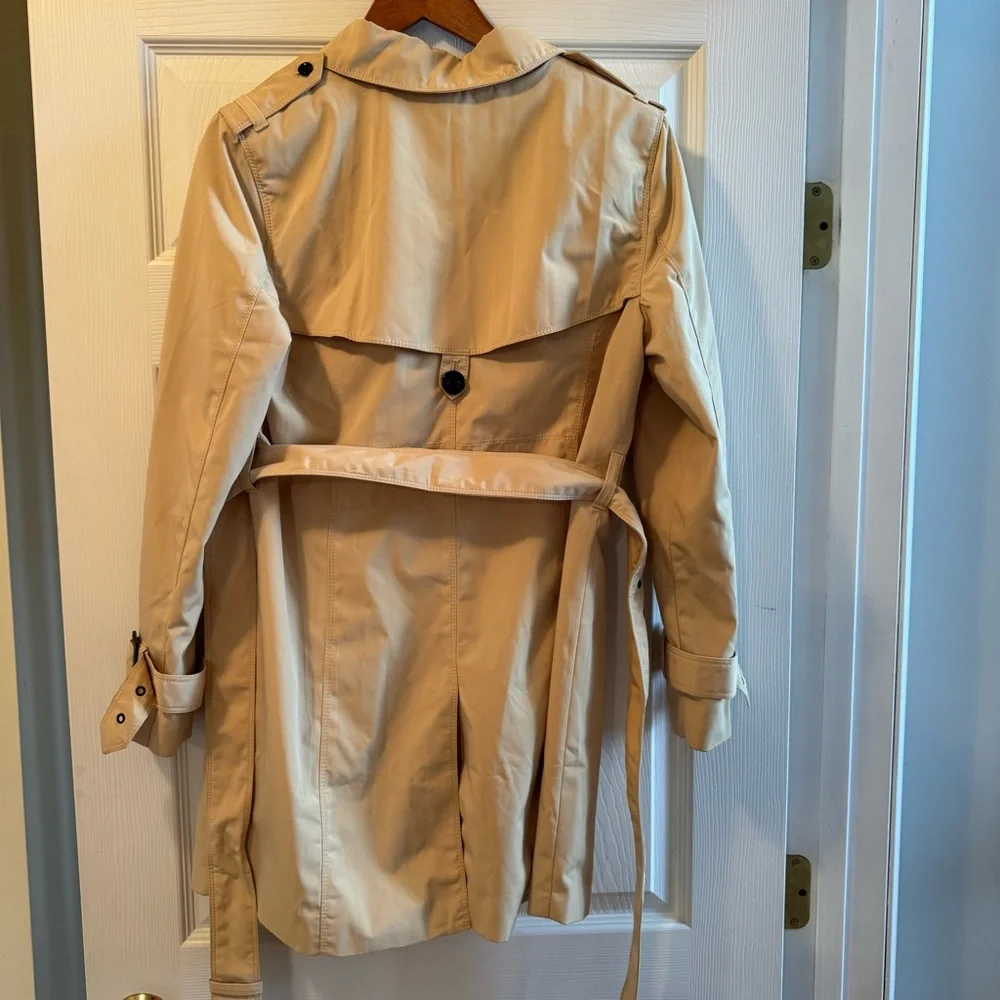 Joan Rivers Trench Rain Coat Beige Womens Small Button Front Pockets Belt Loops - Picture 3 of 14